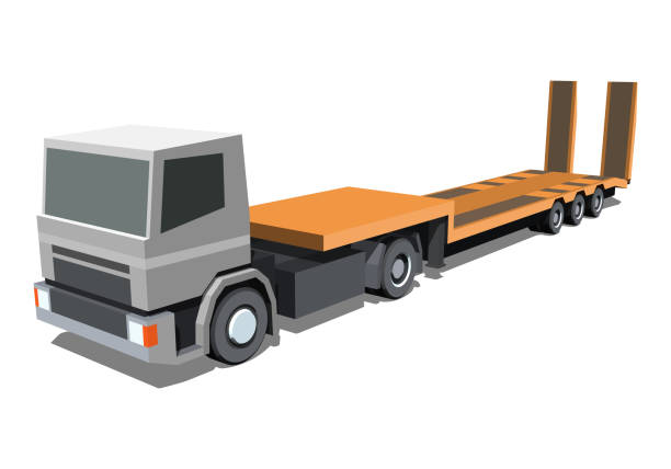 ilustrações de stock, clip art, desenhos animados e ícones de low loader trailer truck icon - car transporter semi truck isolated on white truck