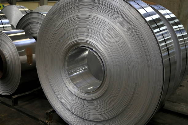 istock Aluminum ve steel sheet coils. 1058586462