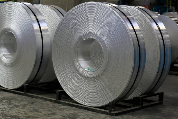 istock Aluminum ve steel sheet coils. 1058586550
