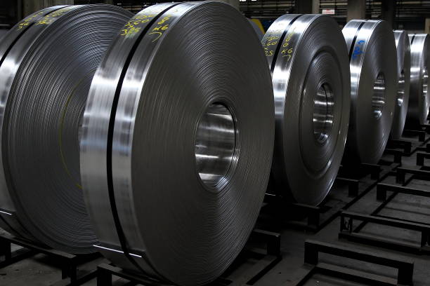 istock Aluminum ve steel sheet coils. 1058590278