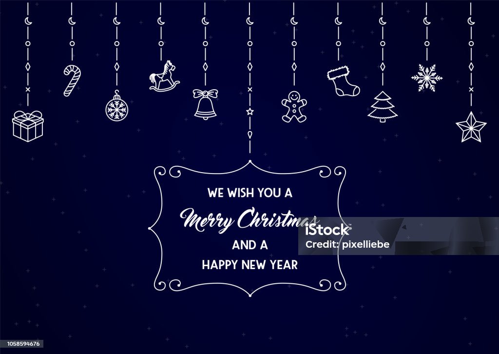 Hanging christmas icons thin line vector design. Christmas card Animal stock vector