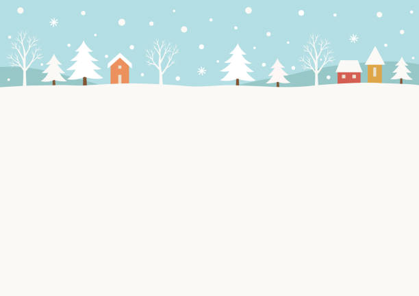 Snowy winter rural landscape background Christmas,holiday,snowy,winter,house,tree,nature,rural,landscape, background,design,template,frame,banner winter illustrations stock illustrations
