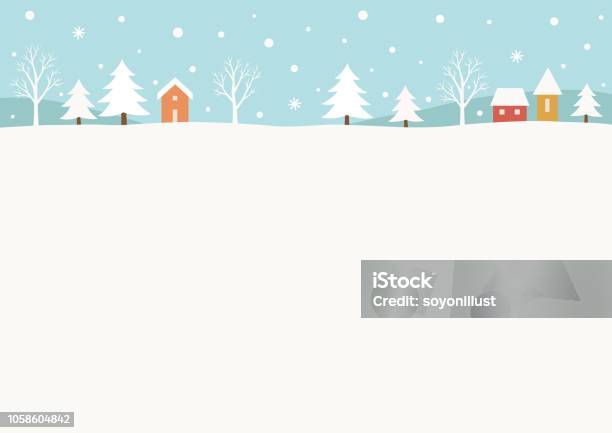 Snowy Winter Rural Landscape Background Stock Illustration - Download Image Now - Winter, Christmas, Backgrounds