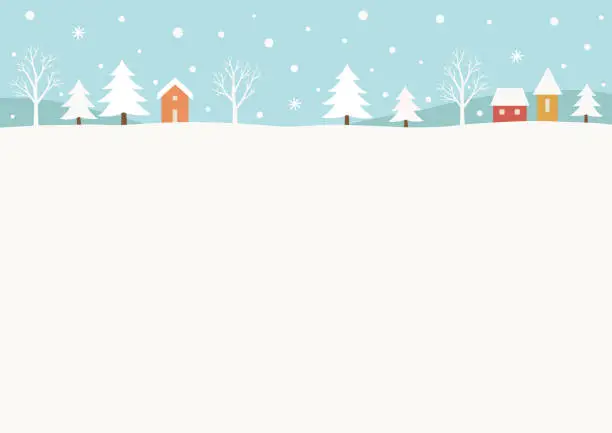 Vector illustration of Snowy winter rural landscape background