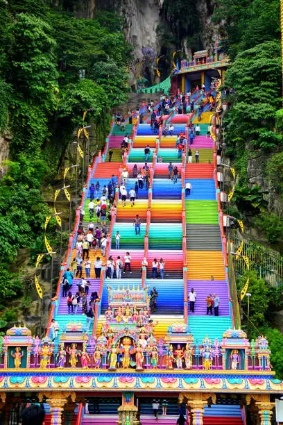 Batu Caves is a limestone hill that has a series of caves and cave temples in Gombak, Selangor, Malaysia.