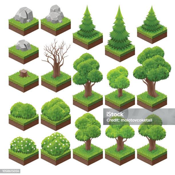 Isometric Landscape Game Asset 2 Stock Illustration - Download Image Now - Tree, Isometric Projection, Three Dimensional