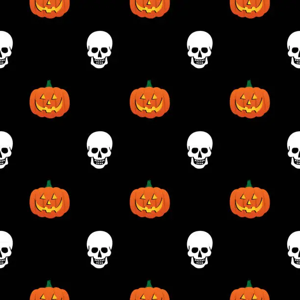 Vector illustration of Pumkins And Skulls Seamless Pattern