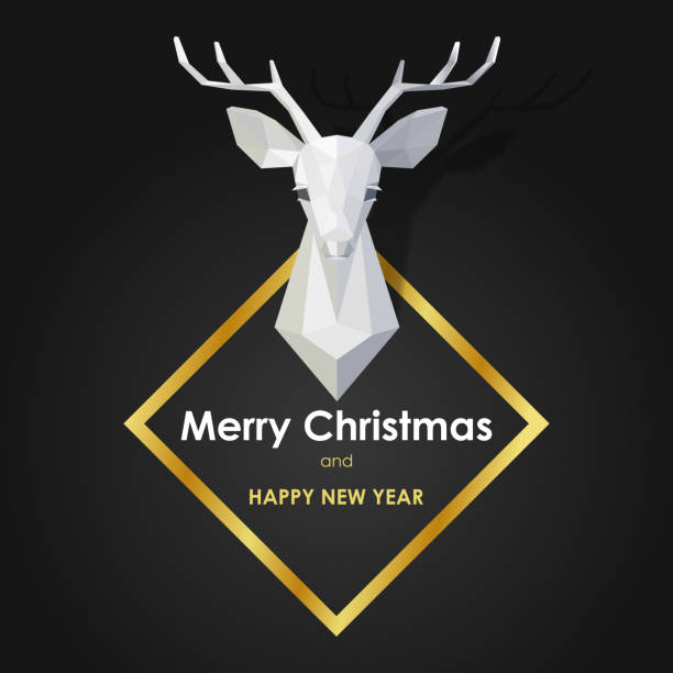 istock Merry Christmas and Happy New Year Card with Polygonal Deer Head 1058629444