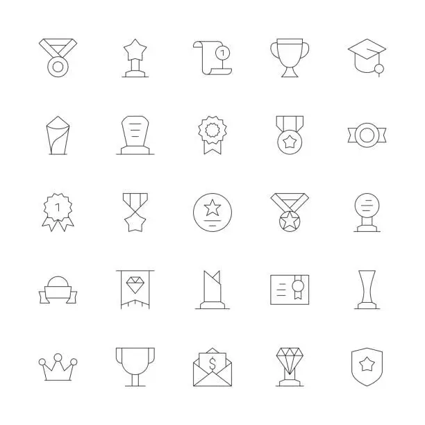 Vector illustration of Award and Trophy Icons - Ultra Thin Line Series