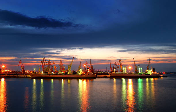 istock Port with Cato ships and containers illuminated at night 105863552
