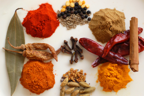 A collection of spices used in Indian cooking