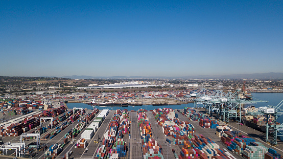Containers awaiting transport at the Port of Los Angeles.