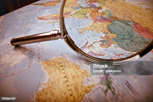 Asia Map Selective Focus Stock Photo - Download Image Now - Globe - Navigational Equipment, Map, Magnifying Glass