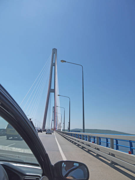 istock Driving car by the cable stayed bridge while travelling in Vladivostok 1058649198