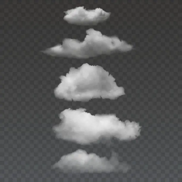 Vector illustration of Set of transparent clouds. different and realistic clouds, Vector illustration