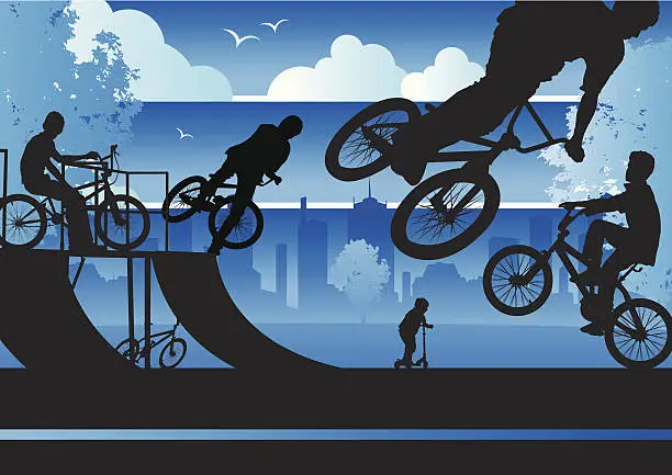 Vector illustration of BMX Boys in a city park