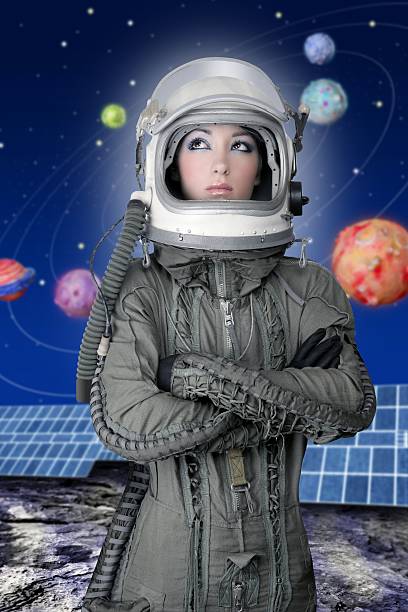 astronauta nave espacial aeronaves capacete de moda mulher - spacewoman imagens e fotografias de stock