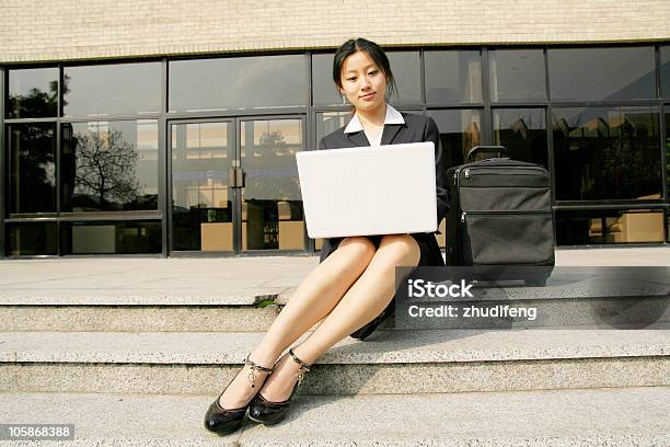 Business Women Working With Laptop Outside Stock Photo - Download Image Now - 20-29 Years, Adult, Adults Only