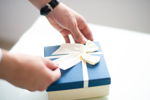 istock Closeup of person tying bow on gift box 1058687420