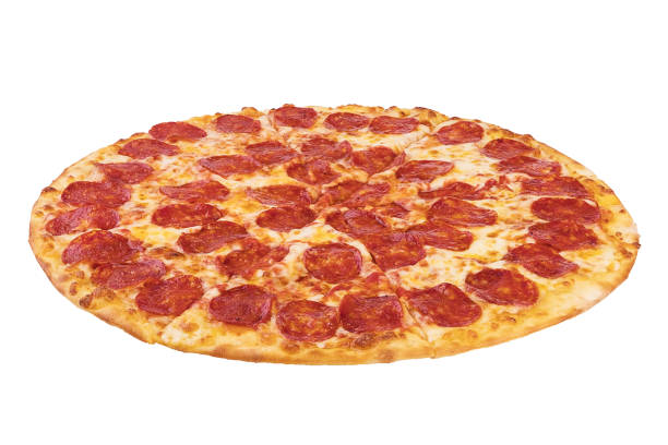 istock Whole baked pizza isolated on white background 1058687698