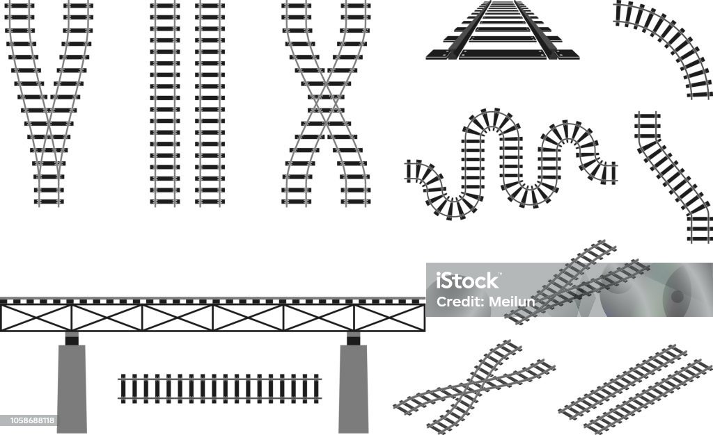 Train railway road rails constructor elements vector illustration Train railway road rails elements constructor vector illustration Railroad Track stock vector