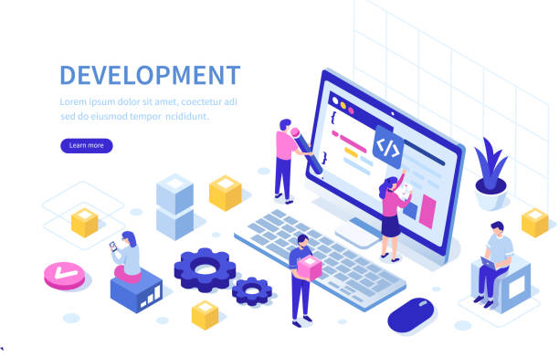 development Development team at work concept. Can use for web banner, infographics, hero images. Flat isometric vector illustration isolated on white background. java programming language stock illustrations