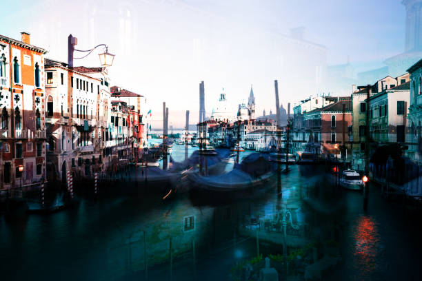 istock Double exposure of old city canal view 1058692630