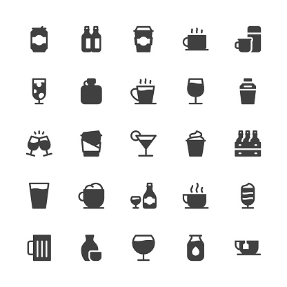 Drink Icons Set 1 Gray Series Vector EPS File.
