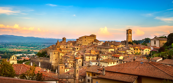 Anghiari italian medieval village panoramic view. Arezzo, Tuscany Italy Europe.