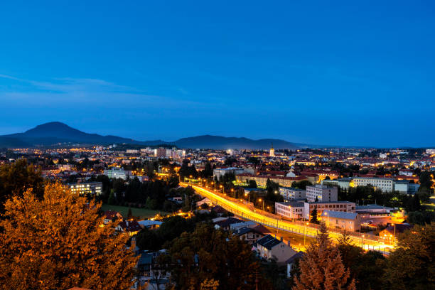 Nightscape photo of Presov, Slovakia. stock photo