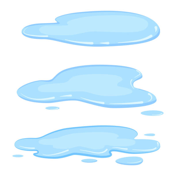 illustrations, cliparts, dessins animés et icônes de définir la flaque d’eau, liquide, vector, style cartoon, isolé, illustration, sur un fond blanc - water puddle