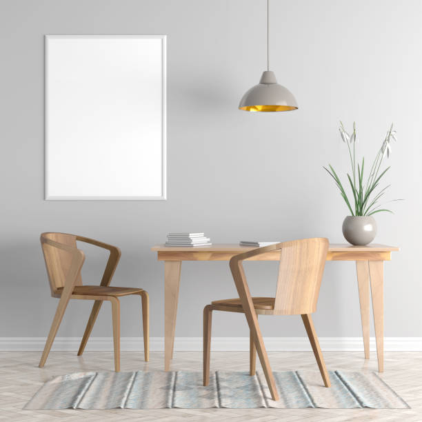 istock Mock up poster frame in Scandinavian style hipster interior. 3D illustration. 1058697358
