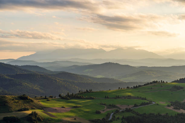 istock Beautiful sunset over high mountains. 1058697368