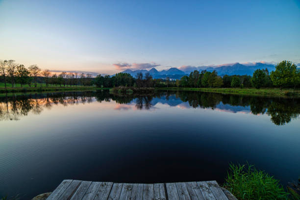 Peaceful scene of beautiful autumn lake landscape. stock photo