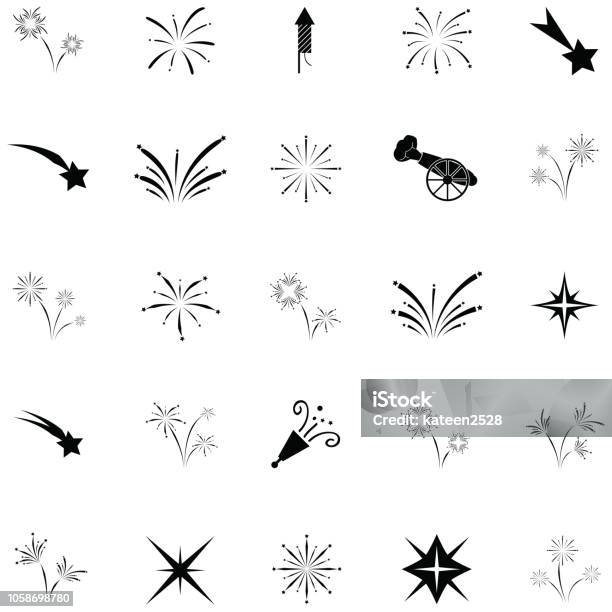 Pyrotechnic Icon Set Stock Illustration - Download Image Now - Celebration, Dynamite, Exploding