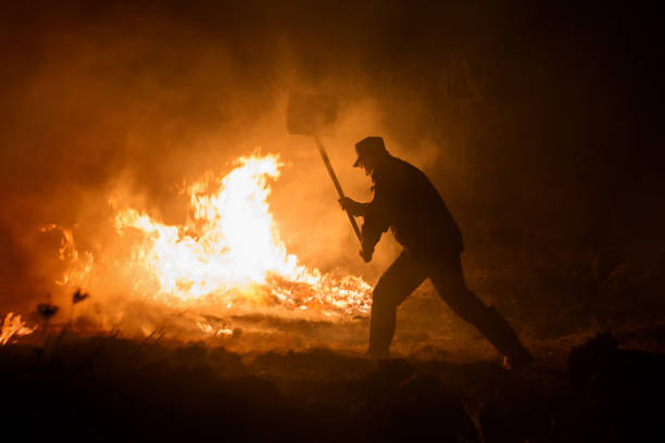 istock Tulcea, Romania. Sept 28th, 2017. Firefighter try to extinguish a fire that broke out hills. 1058699392