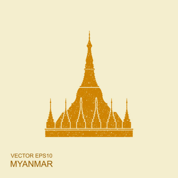 пагода шведагон в янгоне, икона символа мянма - shwedagon pagoda stock illustrations