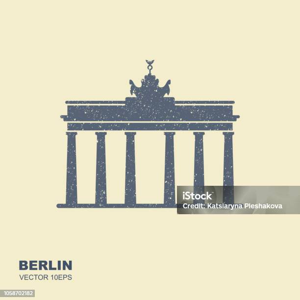 Brandenburg Gate Icon In Berlin Vector Icon In Flat Style With Scuffed Effect Stock Illustration - Download Image Now