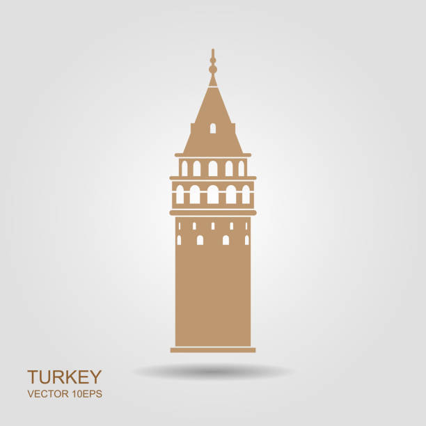 symbol stambułu i turcji. galata tower wektorowa płaska ikona z cieniem - wieża galata stock illustrations
