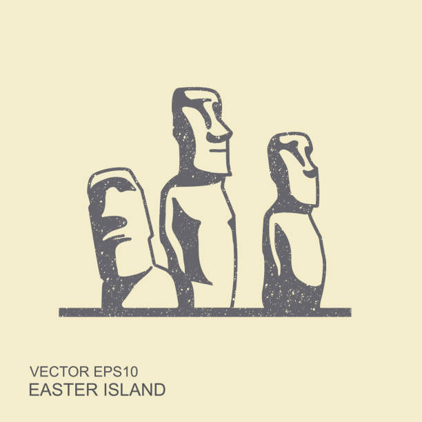 ilustrações, clipart, desenhos animados e ícones de ícone illustrarion com efeito arranhado de vetor de estátuas da ilha de páscoa - polynesia moai statue island chile