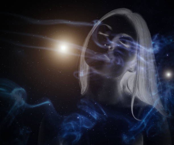 istock Woman on space background. 1058702812