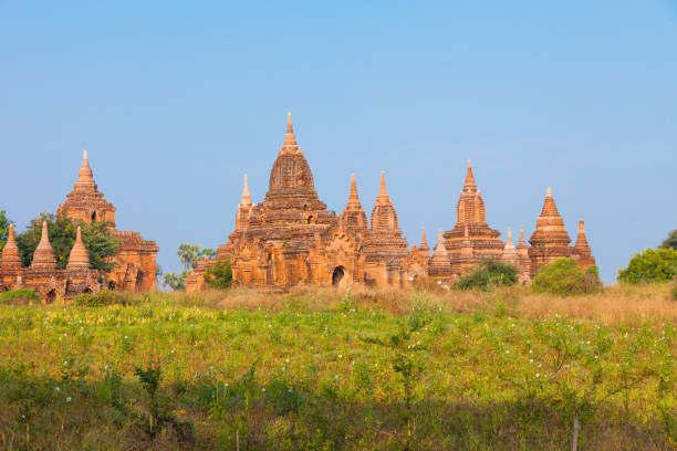 올드 바간 고고학 영역, 미얀마 - vibrant color front view bagan myanmar 뉴스 사진 이미지