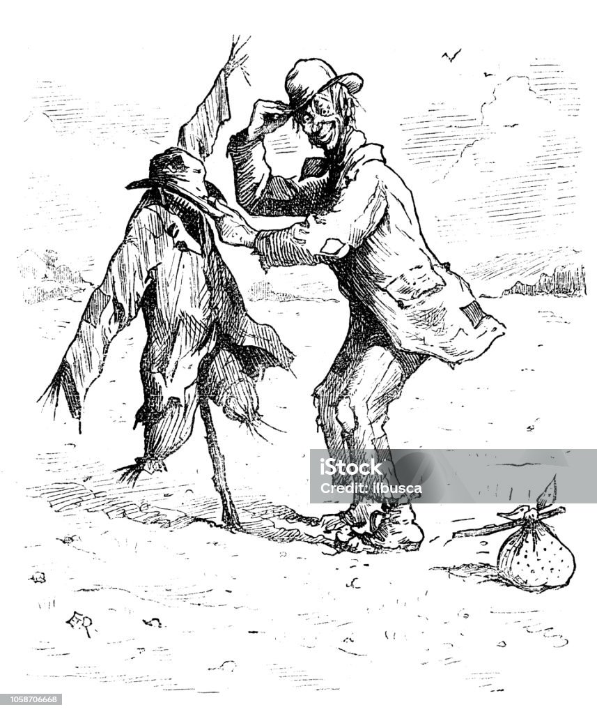 British London satire caricatures comics cartoon illustrations: Scarecrow Scarecrow - Agricultural Equipment stock illustration