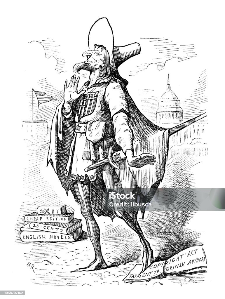 British London satire caricatures comics cartoon illustrations: Man 19th Century stock illustration