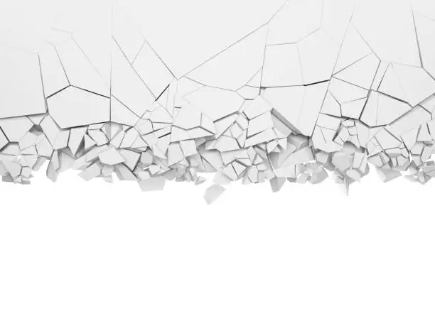 Broken white wall with empty space on below. 3d illustration.