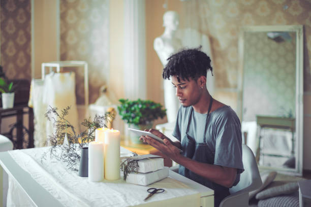 Hipster entrepreneur is building his small business