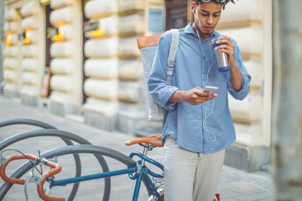 istock Young man is listening music on the move 1058710778