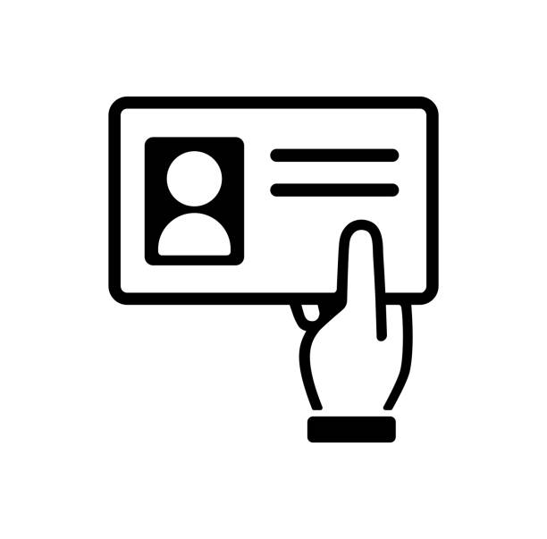 ilustraciones, imágenes clip art, dibujos animados e iconos de stock de mostrar la tarjeta de identificación (tarjeta de identificación / licencia) icono - id card