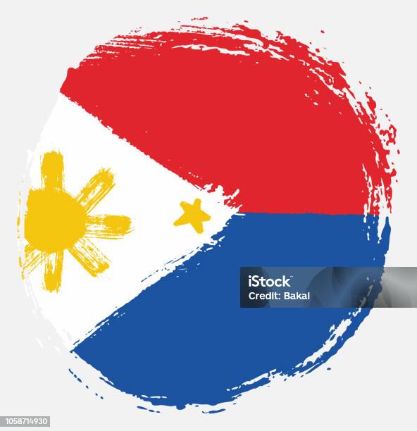 Tangan Vektor Bendera Lingkaran Filipina Dicat Dengan Sikat Bulat Tangan Vektor Bendera Lingkaran Filipina Dicat Dengan Sikat Bulat