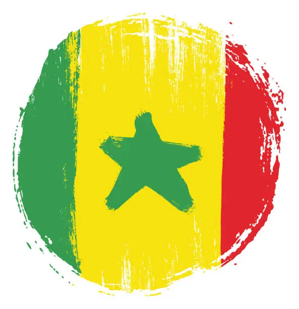 Vector illustration of Senegal Circle Flag Vector Hand Painted with Rounded Brush